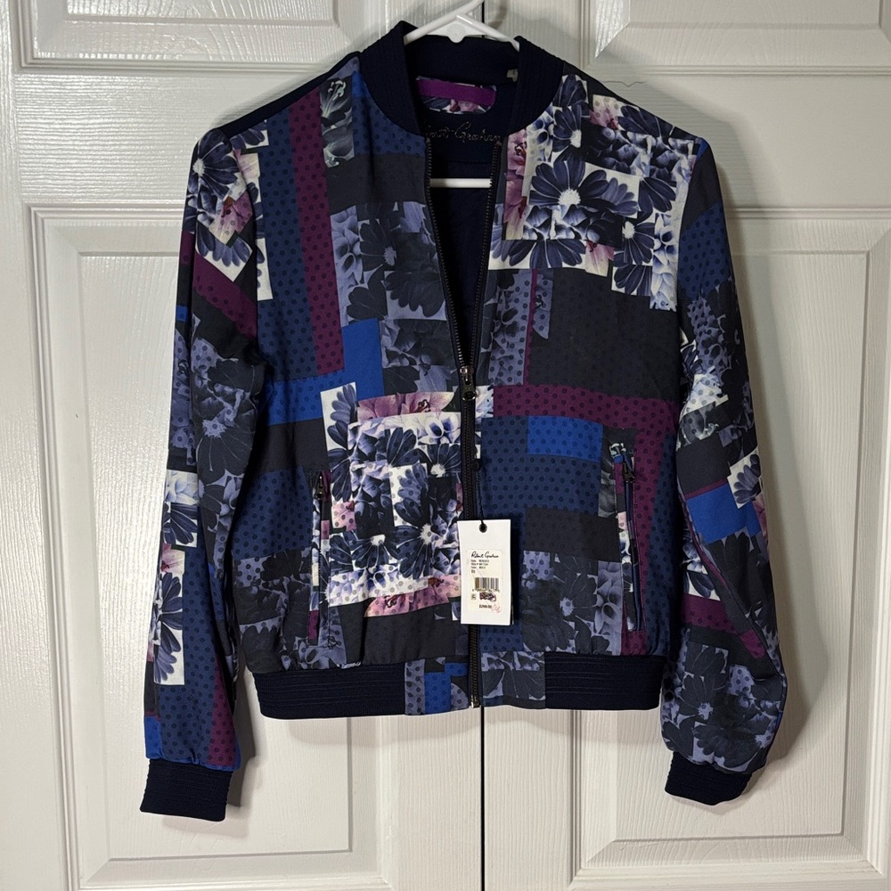 Robert Graham Blue and Purple Floral Bomber Jacket
